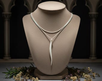 Deer Sewing Bone Necklace • Sterling Silver Chain • Handmade Nature-Inspired Jewelry