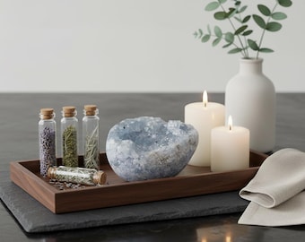 Celestitgeodkluster • Naturlig blå kristallformation • Polerad celestit • Meditation och heminredning