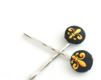 Black and Gold Fleur-De-Lis Bobby Pins