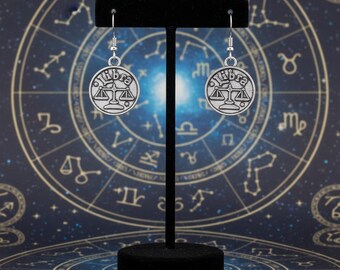 Waage Sternzeichen Ohrringe • Sterling Silber Fischhaken • Astrologie Schmuck
