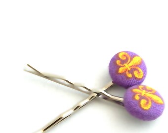 Purple and Gold Fleur-De-Lis Bobby Pins