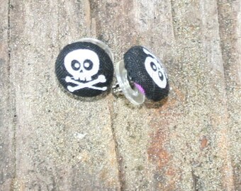 Halloween Skull and Cross Bones Button Earrings