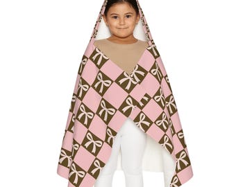 Pink Brown Gift Box Checkered Hooded Towel | Personalized NAME Kids