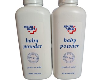HealthSmart Baby Powder 14oz 2 Pack 100% Pure TALC Sensitive Formula Gentle Mild