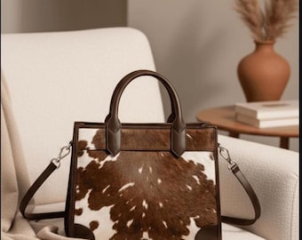 Handmade Cowhide Tote Bag, Hair-on Hide, Leather Shoulder Bag