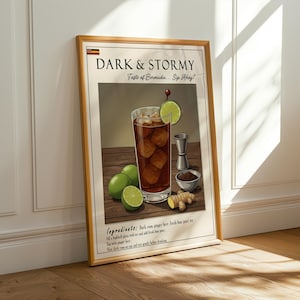 Dark & Stormy Art Print – Vintage Cocktail Illustration, Brown Tones, Lime Green