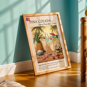 Pina Colada Poster – Vintage Travel Style, Tropical Colors, Mixed Media