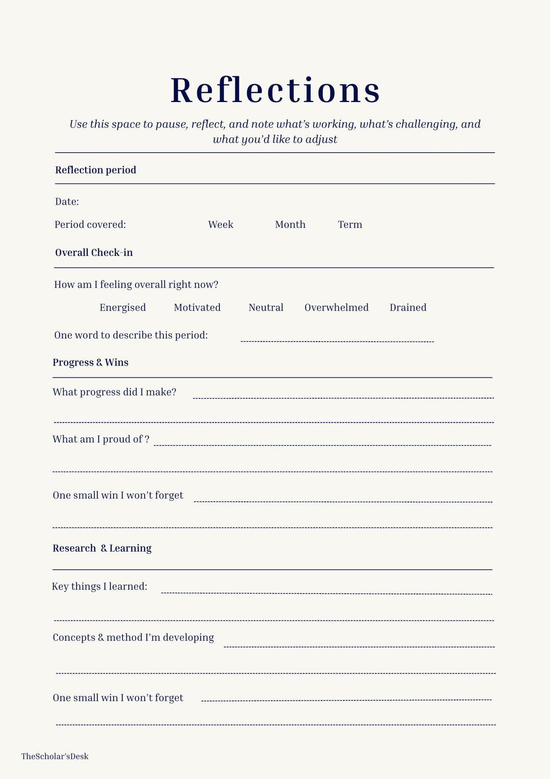 Phd Reflective Journal | Research Reflection Pages | Pdf Digital ...