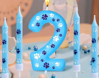 1PCs Dog Birthday Candle Cake Topper, Blue White Number Candles 0-9 for Boy Girl Dog Party, Paw Birthday Cake Decor, Pet Birthday Gift,