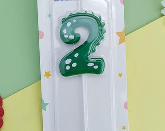Dinosaur Birthday Cake Candle, Number Candle 0-9, Green Dinosaur Cake Topper, Kids Birthday Party Decoration, Cute Cake Decor Cupcake topper