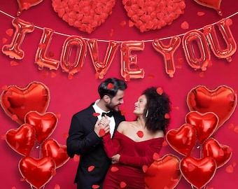 1000pcs Red Rose Petals & I LOVE YOU Heart Balloon - Worldwide Free Shipping - 21 Day Free Returns - Romantic Anniversary  Proposal Decor