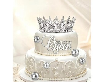 Gold Crown Birthday Queen Cake Topper Set, Rhinestone Tiara Party Decorations baptism cake topper Cupcake topper