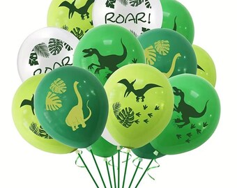12 PCS Dinosaur Birthday Balloons | ROAR Jungle Wild Animal Party Latex Kids