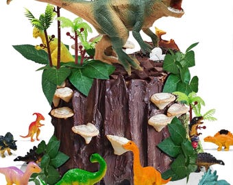 Dinosaur Cake Topper Set, Prehistoric Animals, Eggs, Leaves, Trees, Boys Birthday Party Decorations baptism cake topper Cupcake topper