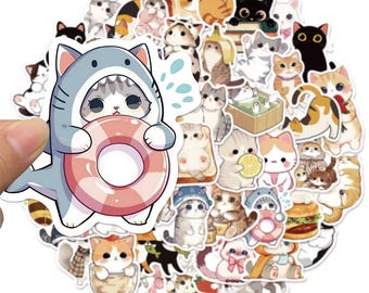 50Pcs Cute Cat Stickers Meme Expression Decals DIY Diary Phone Case Scrapbook Aesthetic