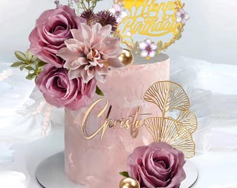 Artificial Purple Rose Eucalyptus Cake Topper, Birthday Wedding Party Decor baptism cake topper Cupcake topper
