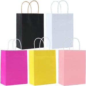 Lot de 25 sacs cadeaux colorés en papier kraft avec poignées, sachets à friandises pour fêtes, emballages cadeaux pour mariages et anniversaires.