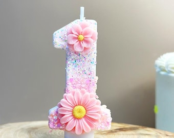 Pink Glitter Flower Number Birthday Candles, Cake Candle Decoration, 30th Birthday Candle, Number Cake Topper, Girls Party Supplies