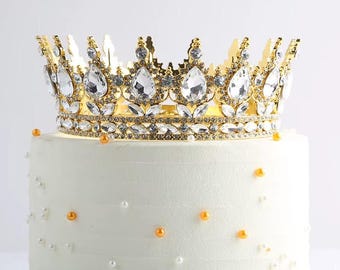 1pcs Large Crystal Crown Cake Topper – Princess Tiara for Birthday, Wedding, Baptism & Baby Shower Party Decor