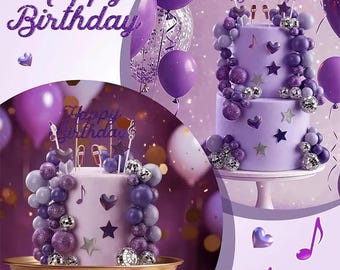 Purple Disco Ball Cake Topper Kpop Y2K Retro Birthday Graduation Sweet 16 Baptism Decor