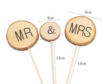Mr & Mrs Wood Cake Topper – Rustic Wedding, Anniversary Party Decor baptism cake topper Cupcake topper