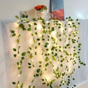 Cadeau pour elle guirlande lumineuse LED lierre 2/5/10 m | Guirlande de feuilles vertes artificielles | Creepe suspendu semblable à de la soieDouche pour bébé, fête d'anniversaire Tiktok