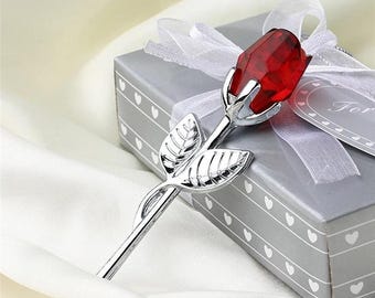 Crystal Rose Flower Gift Glass Rose Figurine, Valentines Gift for Her, Anniversary Gift, Wedding Decor, Romantic Home Decoration,