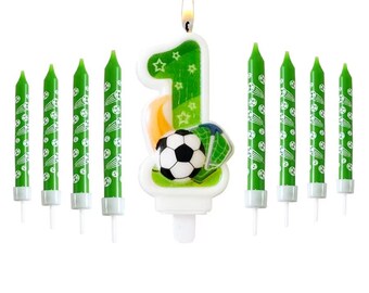 Football Birthday Cake Candle, Number Candle 0-9, Green Sports Ball Cake Topper, Boys Birthday Party Decoration, Cake Decor, Cupcake topper