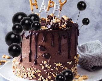 Black Ball Cake Topper Set | Modern Party Decoration Insert (30 PCS) baptism cake topper Cupcake topper