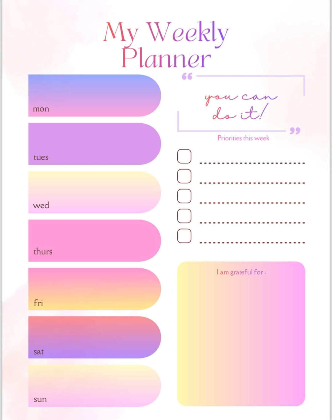 Weekly Planner Printable - Minimalist Undated PDF for Organisation ...