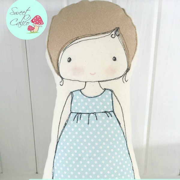 Sewing and freemotion embroidery pattern for Annie doll
