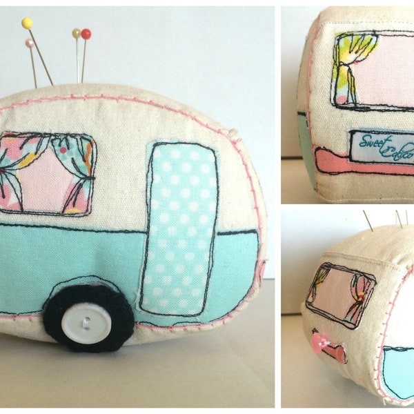 Pattern to sew a vintage caravan pincushion