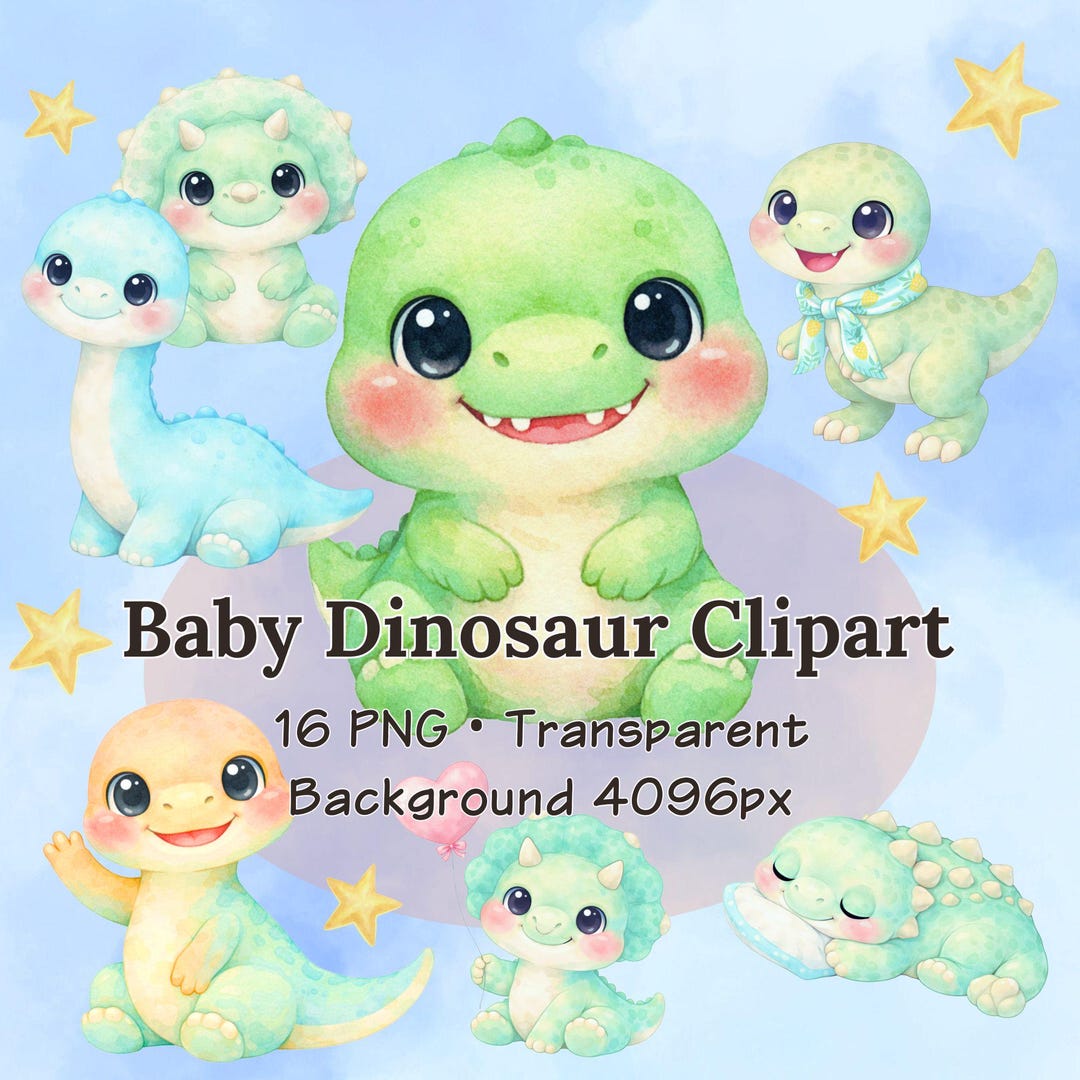 Baby Dinosaur Clipart PNG | Cute Nursery Dino | Baby Shower Clipart ...