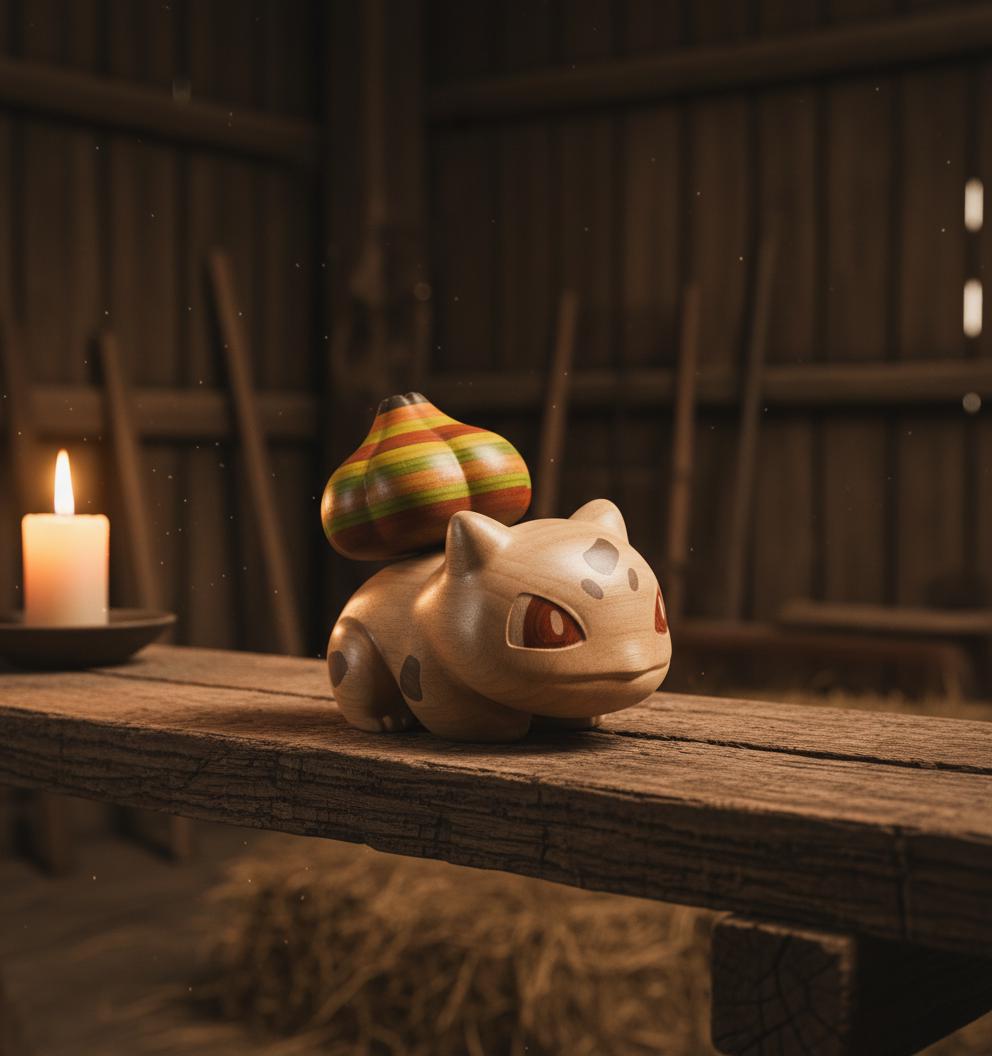 Hand Carved Bulbasaur Creature Figurine – Wooden Character Sculpture ...