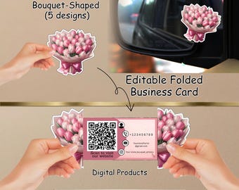 Folded Flower Bouquet business card template | Editable Canva | Instant Download