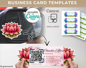Lotus Flower Folded Business Card Templates | 10 Designs (Digital Download)