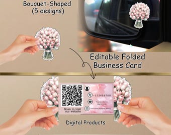 Florist Bouquet folded business card | Editable Canva | Instant Download