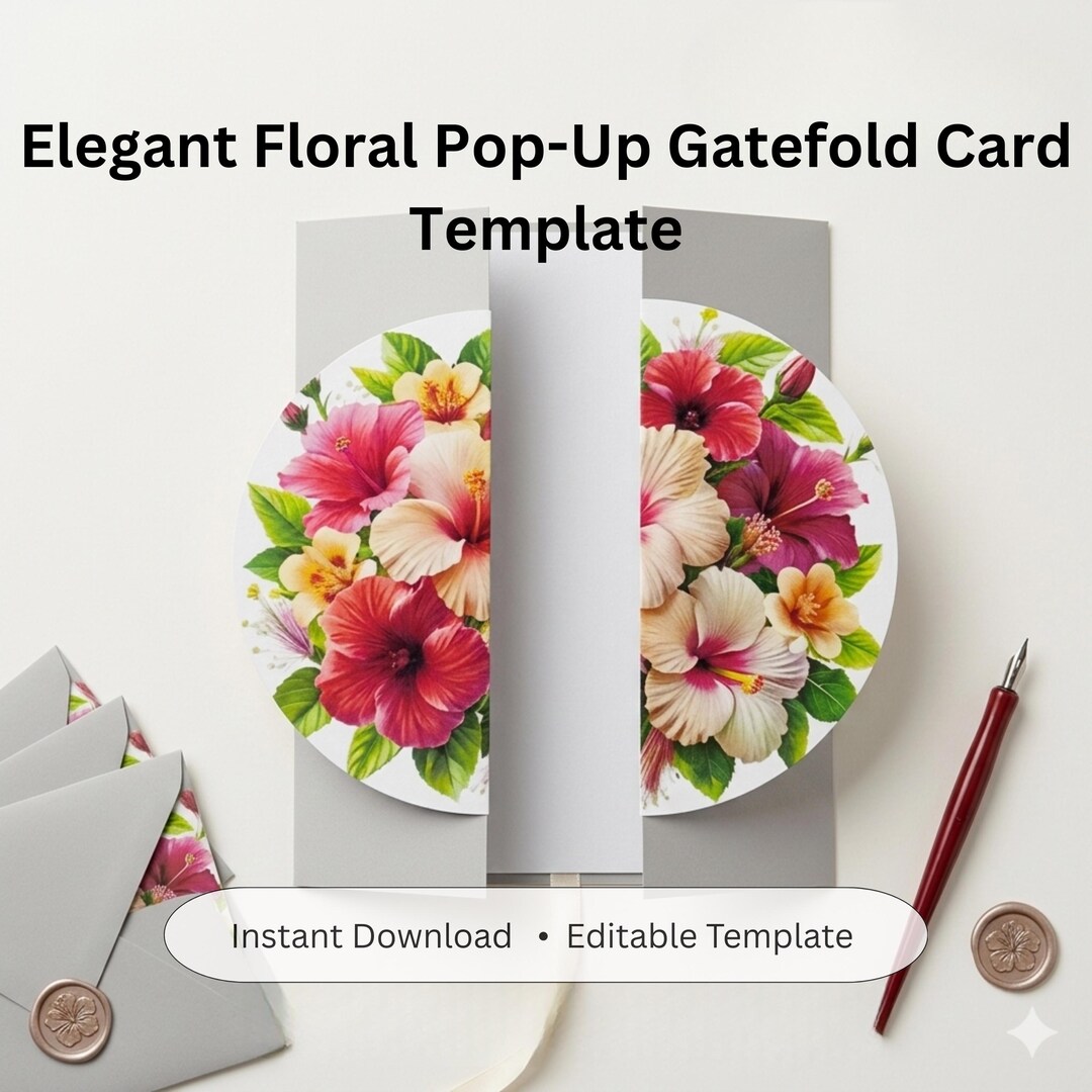 Elegant Floral Pop-up Gatefold Card Template | Pop up Card SVG | DIY ...
