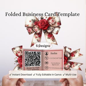 Sjabloon voor visitekaartjes met gevouwen strik | Bewerkbare canva-branding (digitale download)