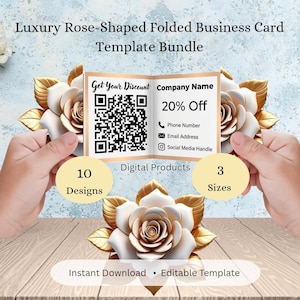 Luxe roosvormige bundel gevouwen visitekaartjes | 10 ontwerpen | 3 maten | Bewerkbare canvassjabloon
