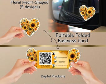 Folded Flower Heart shaped Business Card Template | Editable Canva | Instant Download