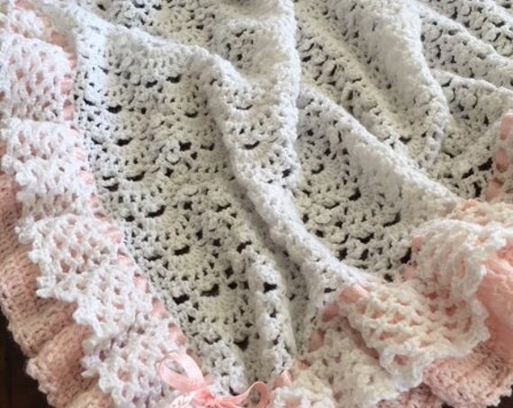 Crochet baby blanket, Handmade full ruffled blanket, custom unique design, many color choices, 2 sizes,Christening,Baby Shower