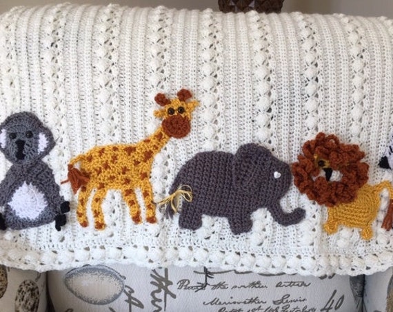 Crochet animal baby blanket,Safari,Jungle, woodland,zoo,nautical themes available,2 sizes,you choose animal and colors, Baby Tuckers designs