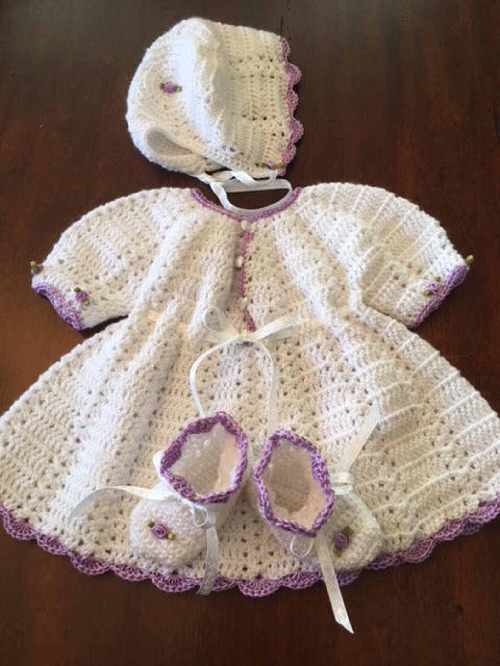 Crochet newborn baby layette dress set AND blanket handmade Etsy