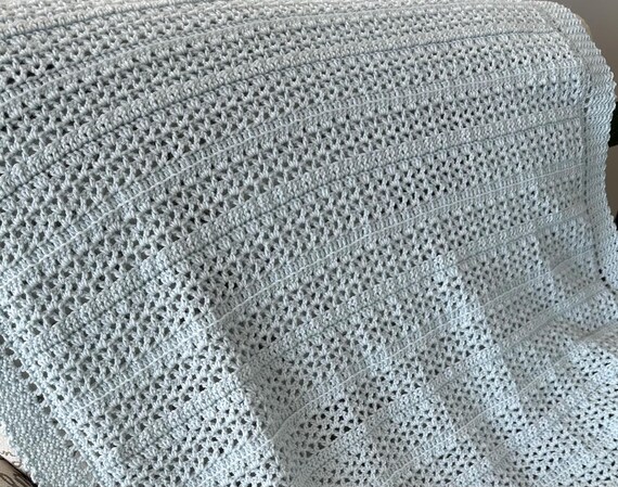 Crochet Baby Blanket: Light Blue Soft Yarn, Unique V Stitch Design
