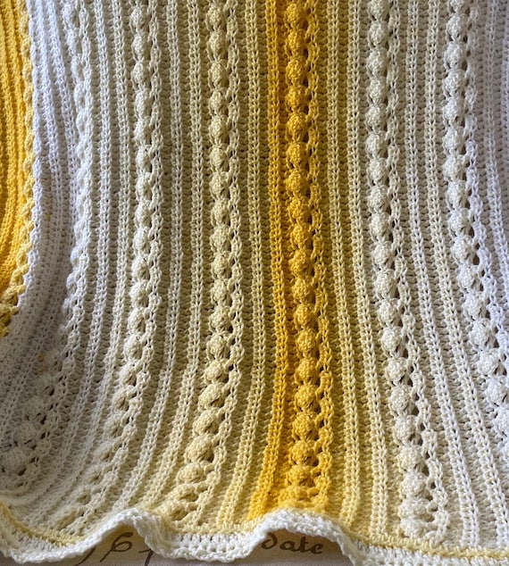 Crochet Baby Blanket: Soft Yellows, Cable Knit, Baby Tuckers Design (37x37)
