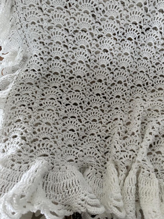 Hand Crochet Pima Cotton Baby Blanket: White Ruffle Edge, Shower Gift
