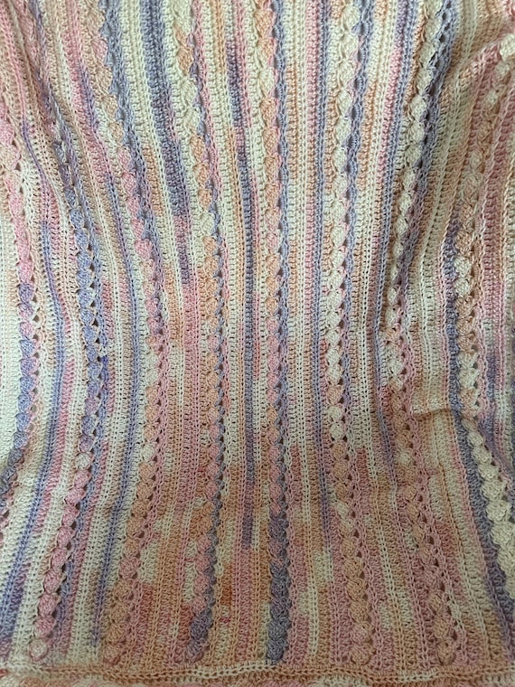 Crochet baby blanket, beautiful multi pink, lavender, peach, off wh. 36x38, baby soft yarn, Handmade Baby Tuckers cable design, shower gift