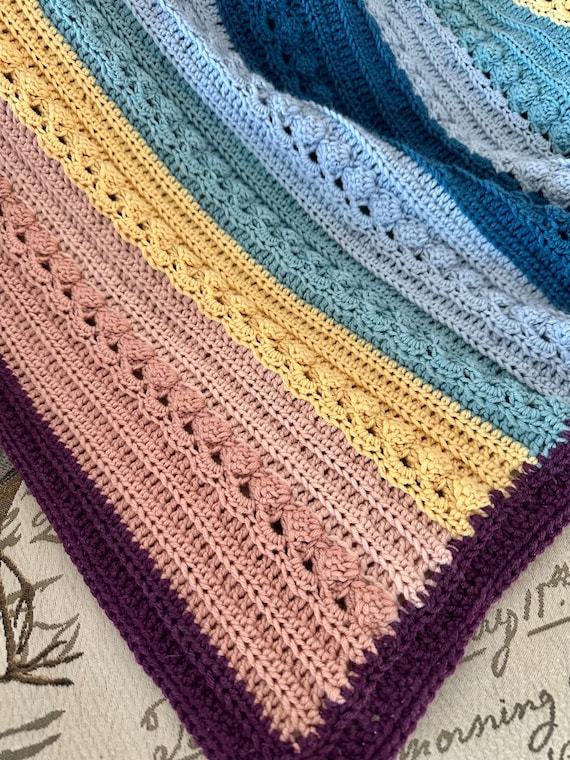Rainbow Crochet Baby Blanket: Merino, Silk, Cashmere (34x40)