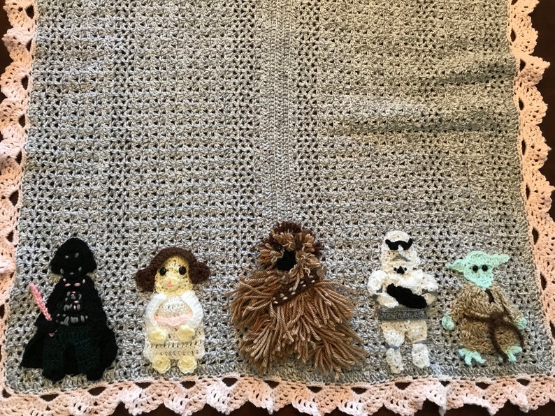 Handmade Star Wars crochet baby blanket,Princess Leia,Storm trooper,Yoda,Darth Vader,Chewbacca,2 sizes available,many colors,Original design